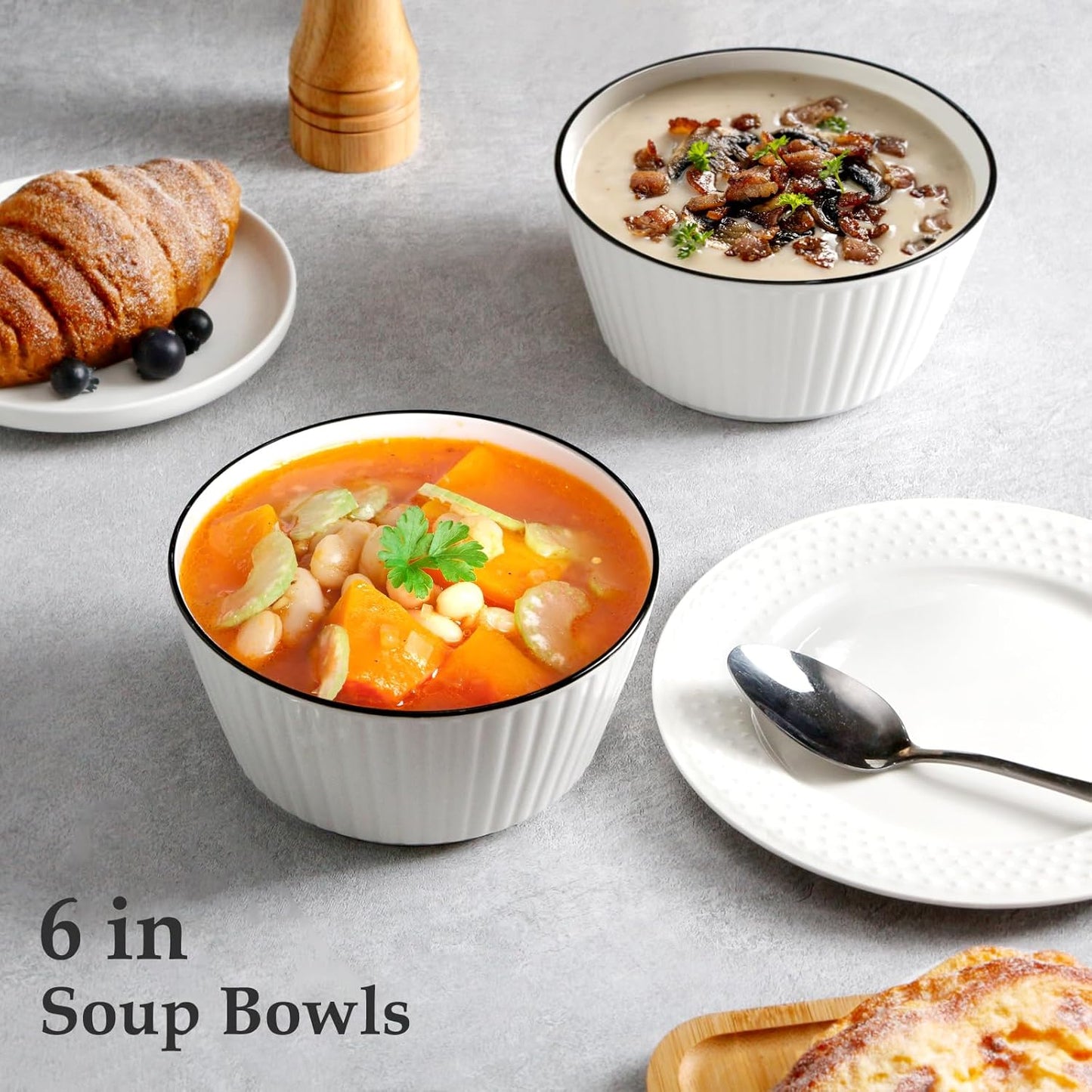 Set of 6 Ceramic Bowls 27 oz – Oven/Microwave/Freezer Safe, Stackable & Durable