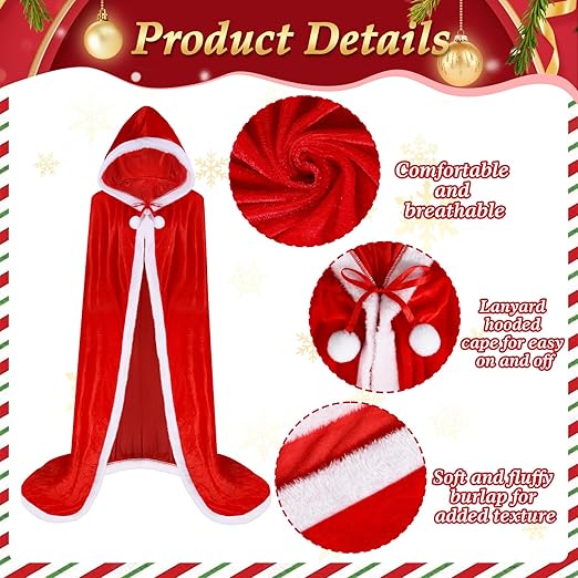 Women’s Santa Velvet Hooded Cape & Gloves Christmas Fancy Dress Set