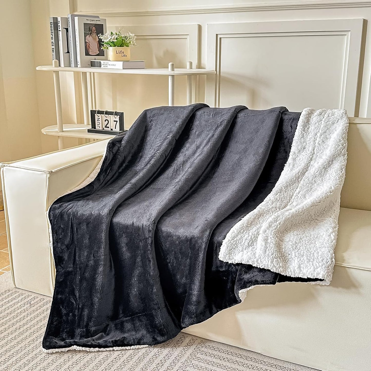 Sherpa Fleece Throw Blanket Soft Warm Sofa Bed Reversible Cosy Throw
