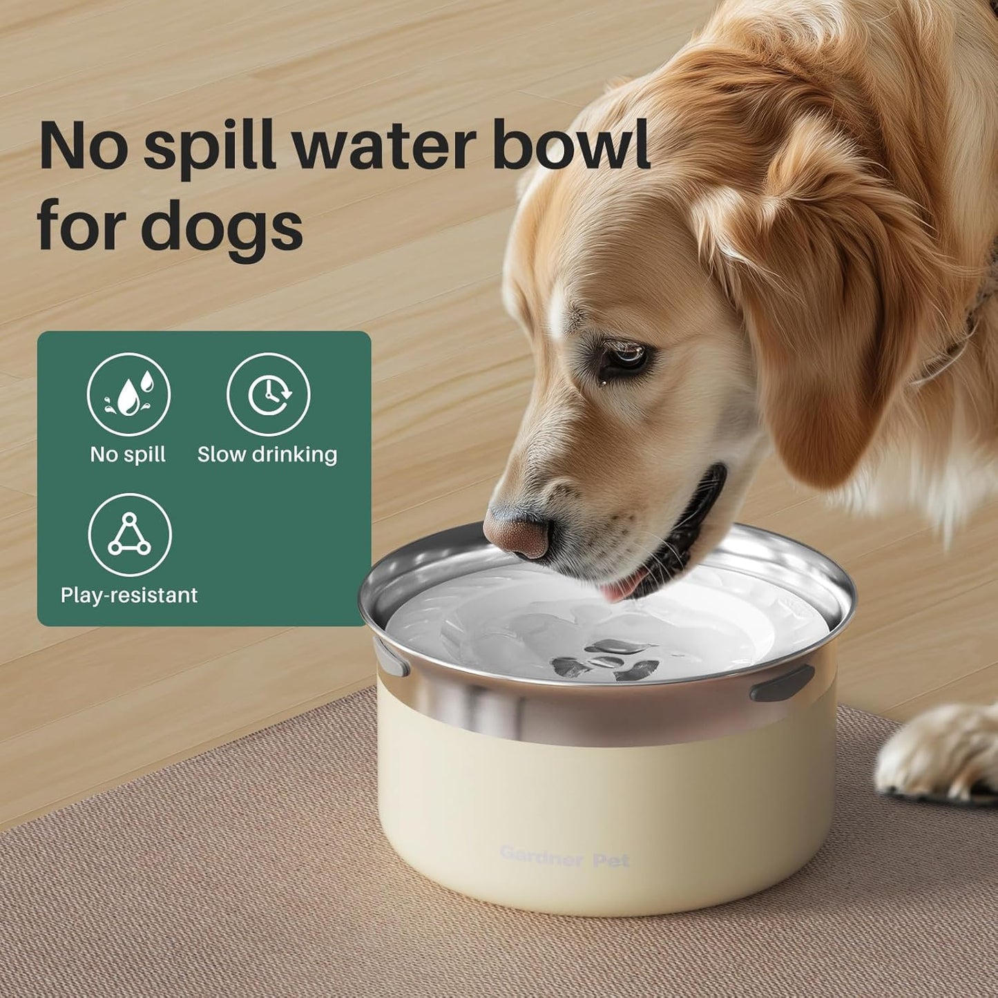 Gardner Pet Anti Spill Stainless Steel Dog Water Bowl Slow Drink