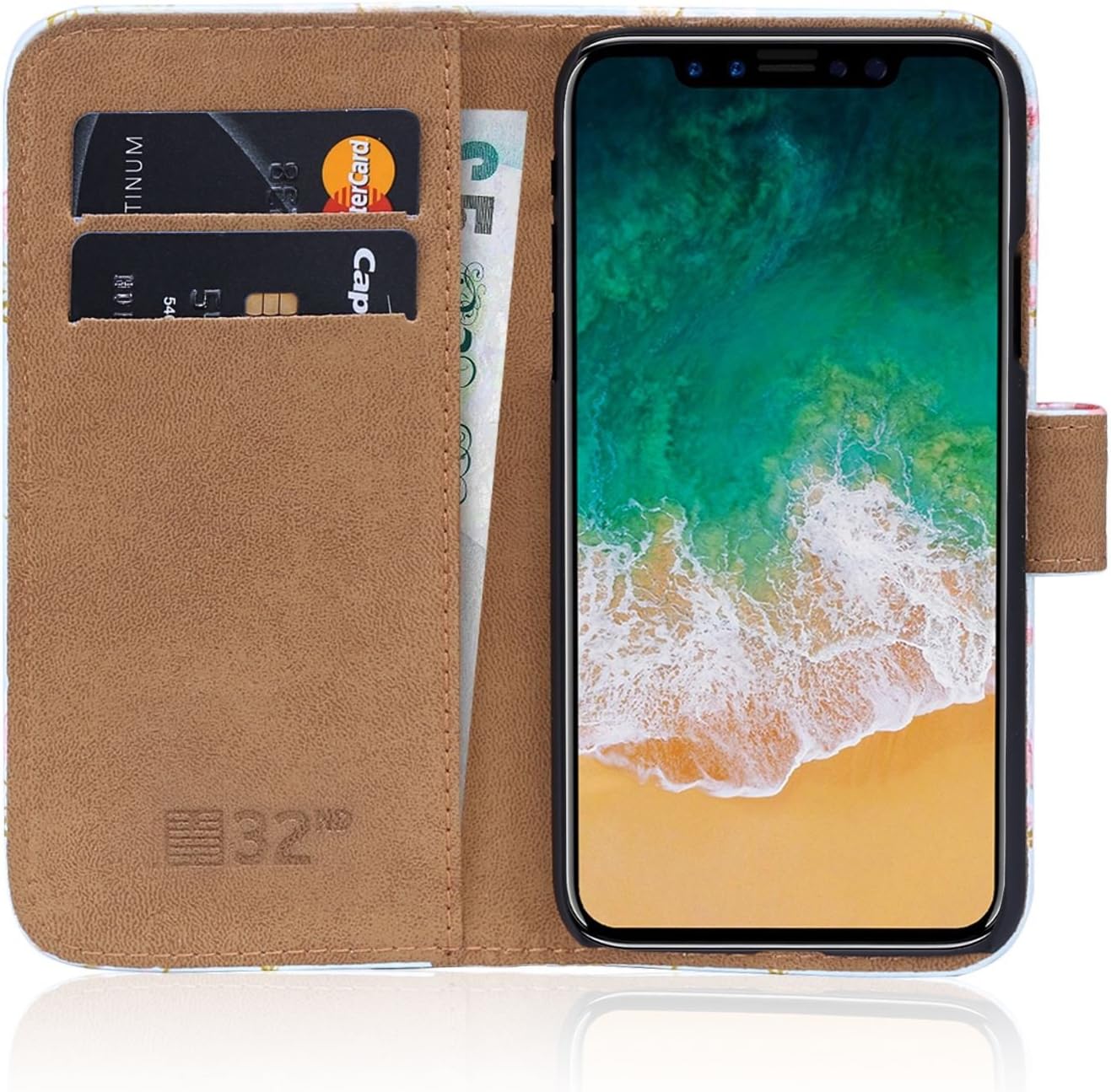Floral PU Leather Wallet Case iPhone X XS Magnetic Stand