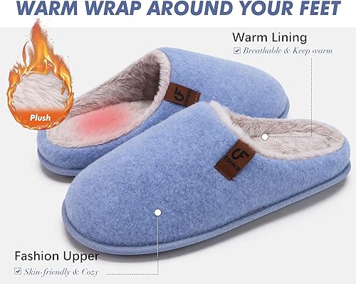 Womens Memory Foam Slippers Warm Fuzzy Slip On Indoor Outdoor Sole
