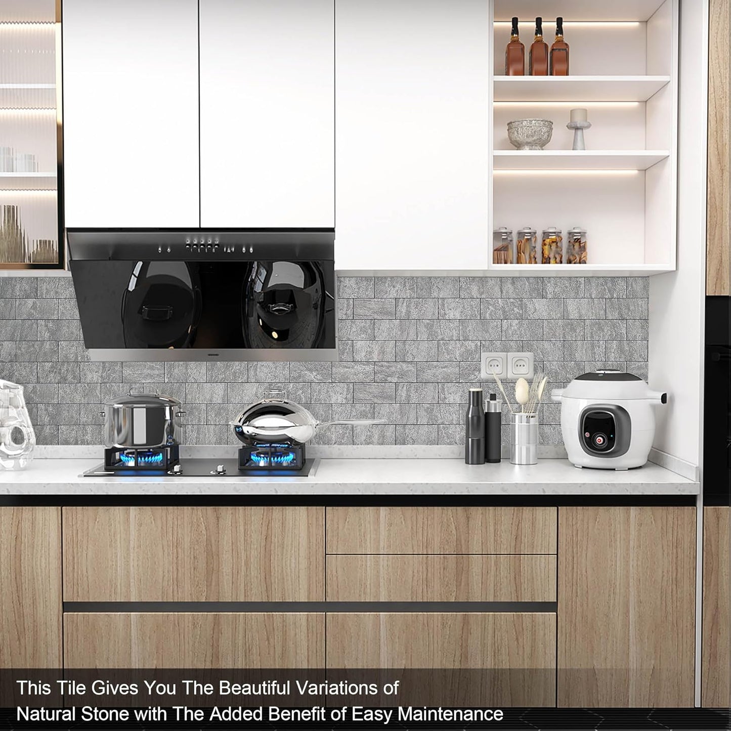 BeNice Peel & Stick 3D Travertine Grey Backsplash Tiles