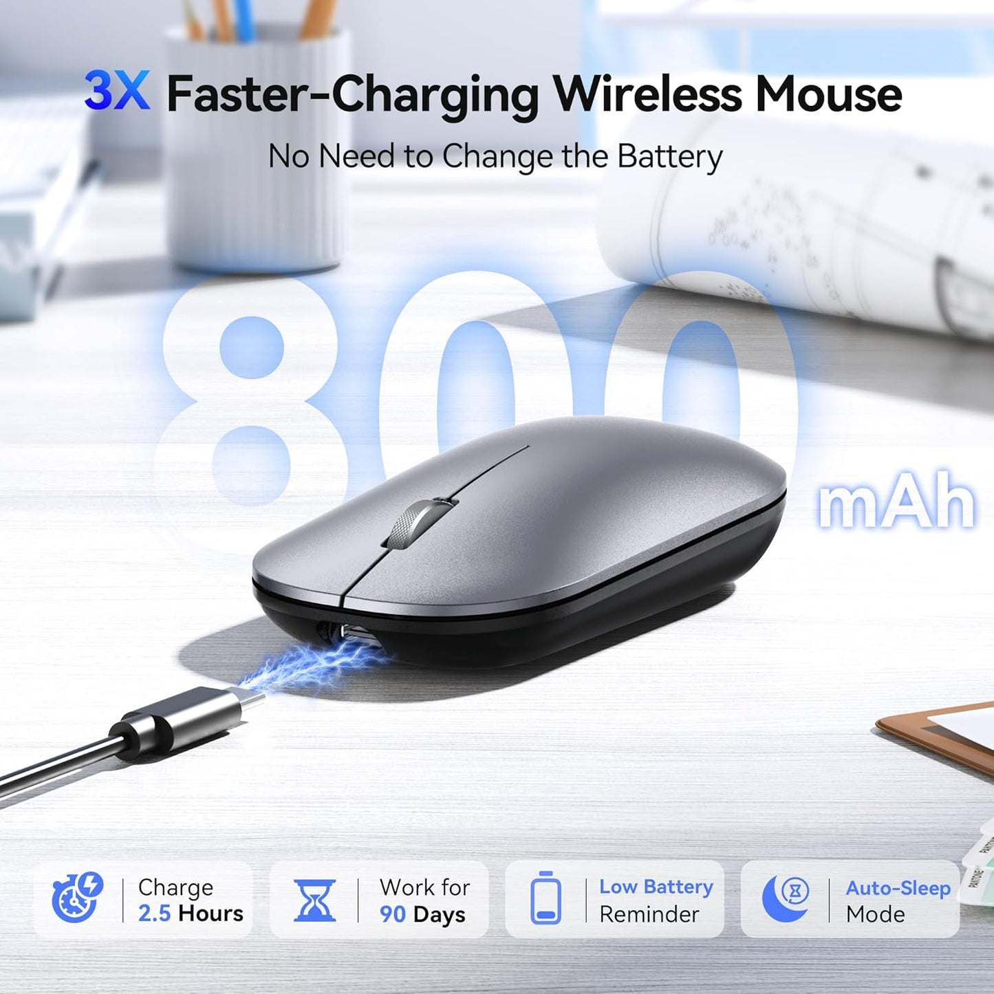 Wireless Mouse Bluetooth 5.0 3.0 2.4G Rechargeable Adjustable DPI