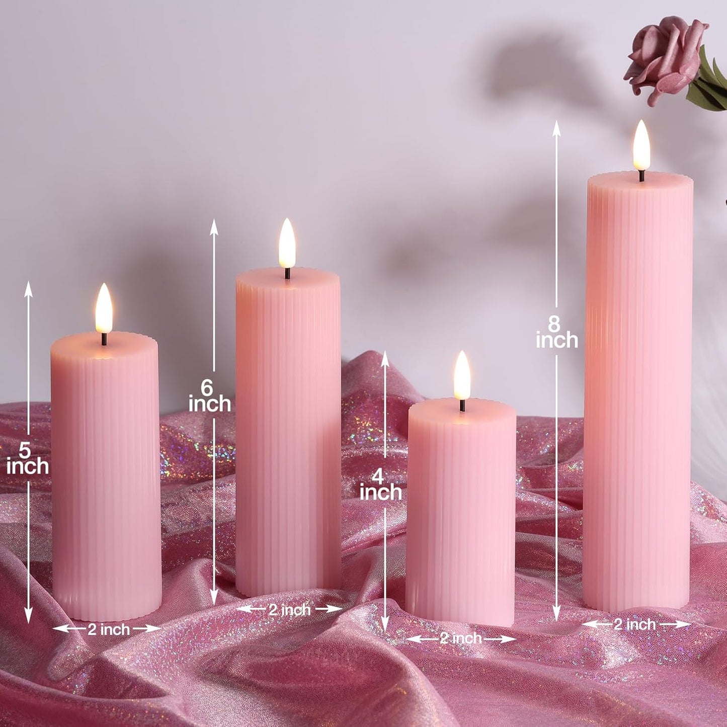 Flameless LED Pillar Candle Set Flickering Remote Battery Pink