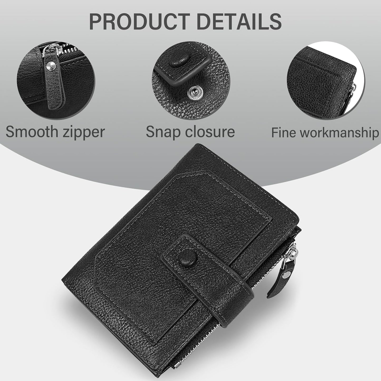 Mens Minimalist PU Leather Wallet Bifold Card Holder Zip Coin Pocket B0DPJZR5L3
