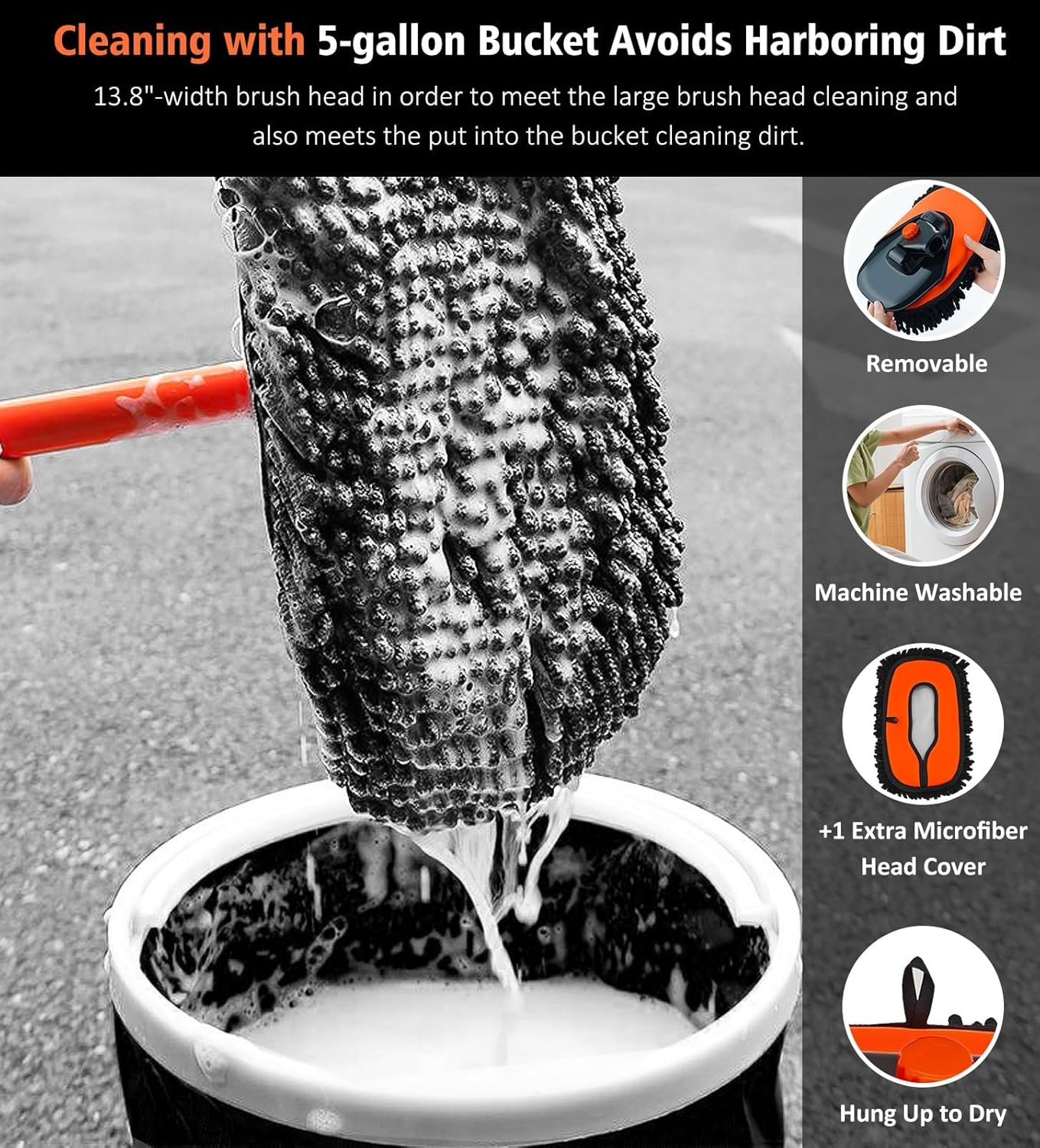 YeewayVeh 55″ Extendable Car Wash Brush Mop with Long Handle