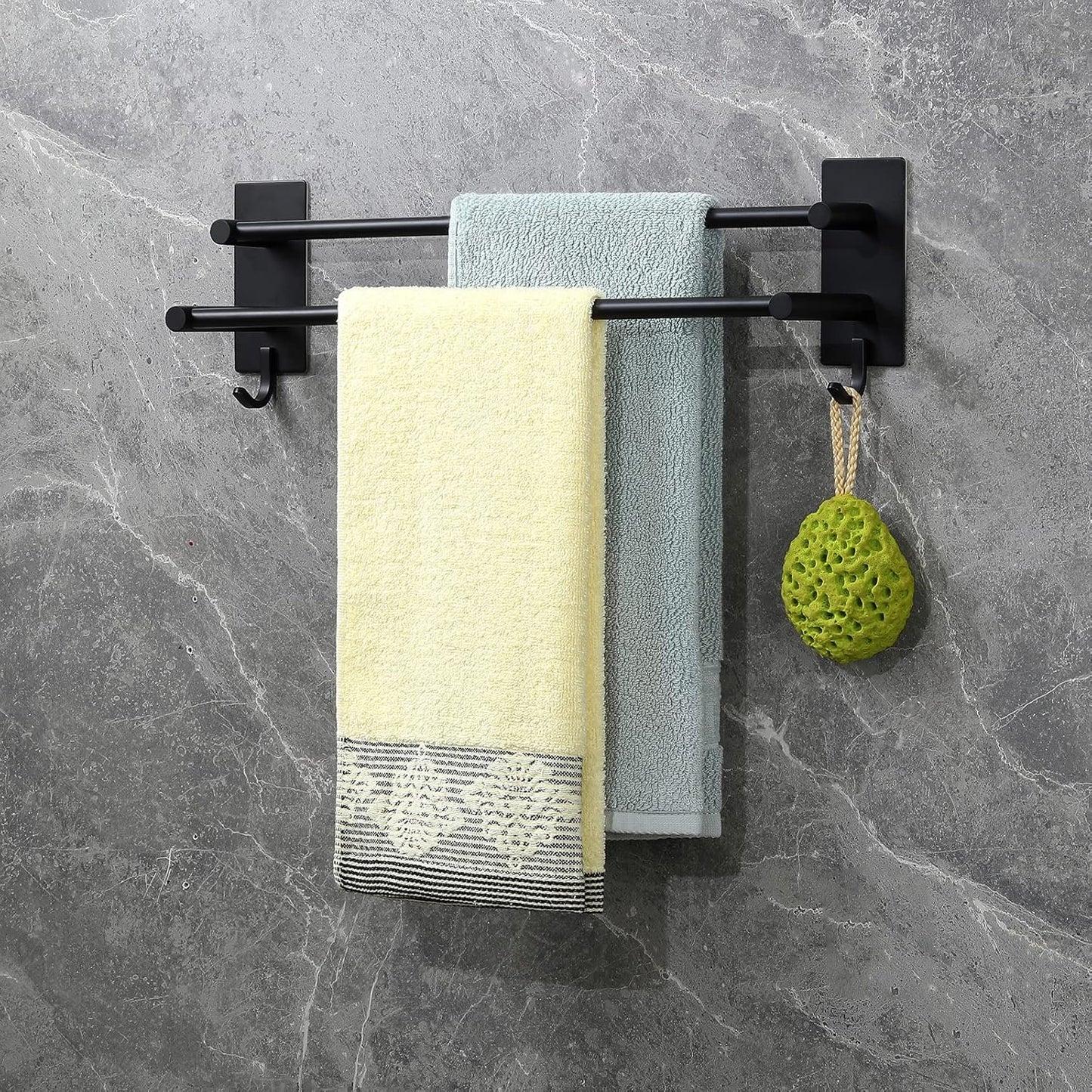 JS Self Adhesive Double Towel Rail Stainless Steel Black B09VB95HZD