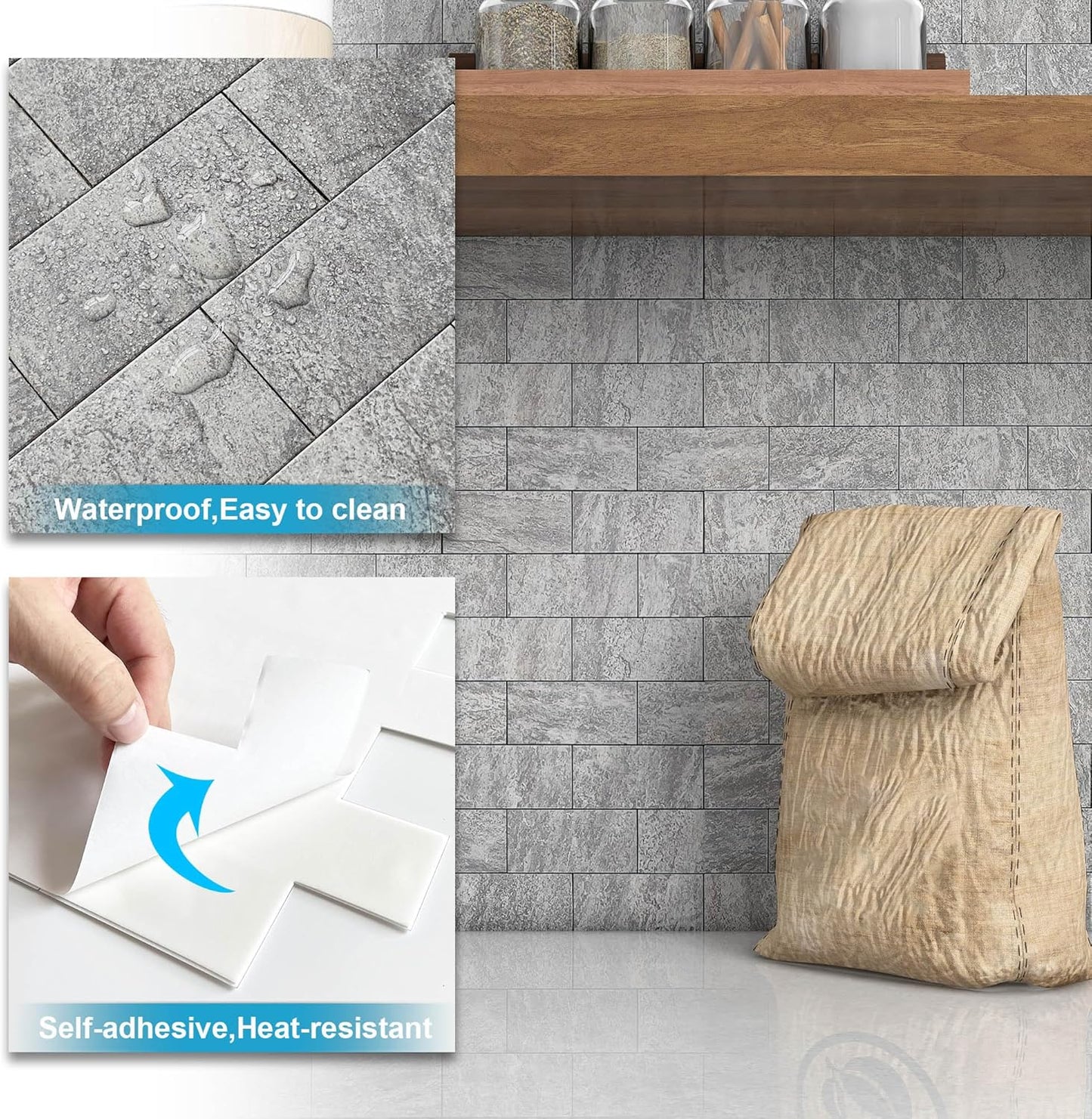 BeNice Peel & Stick 3D Travertine Grey Backsplash Tiles