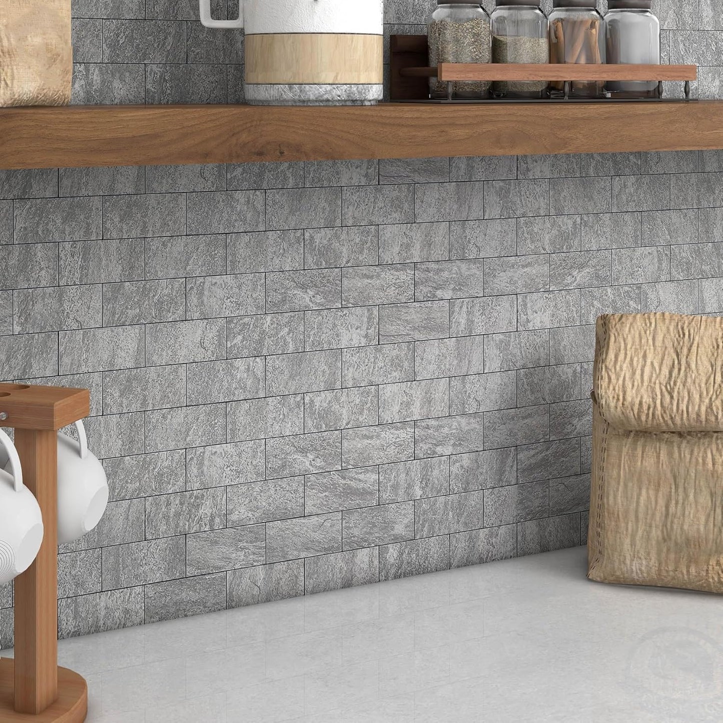BeNice Peel & Stick 3D Travertine Grey Backsplash Tiles