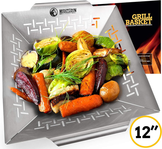 Mountain Grillers Veggie Grill Basket - Stainless Steel BBQ Pan for Vegetables & More