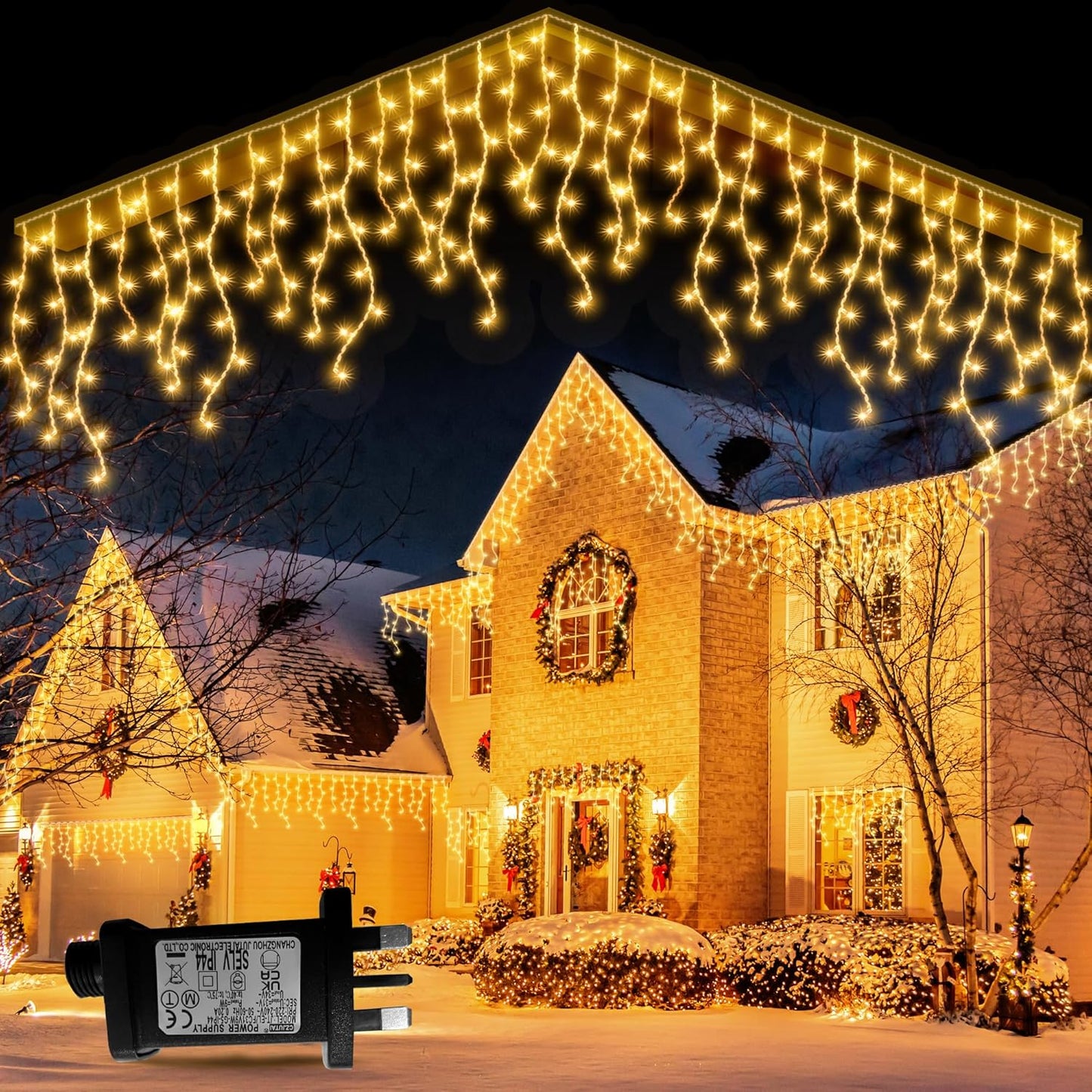 GYLEFY 20m 720 LED Warm White Outdoor Icicle Christmas Lights