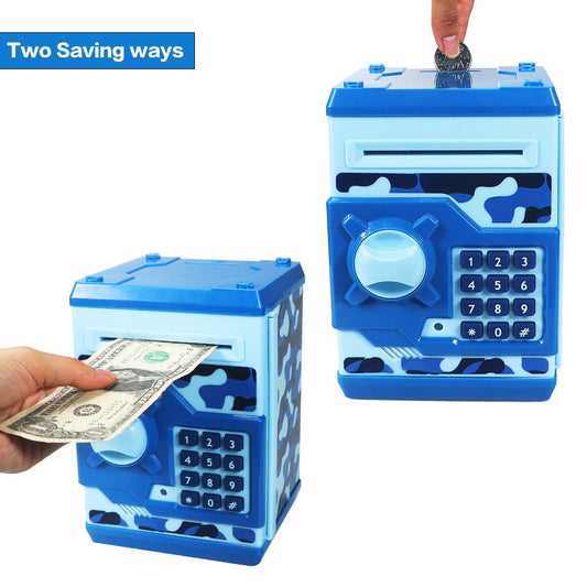 Saodom Mini ATM Money Box – Secure Kids’ Coin Bank, 4‑Digit Code, Camouflage