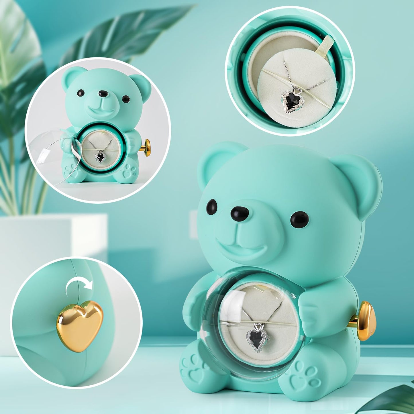 Ariceleo Romantic Teddy Bear Gift with Preserved Rose & Heart Necklace (Light