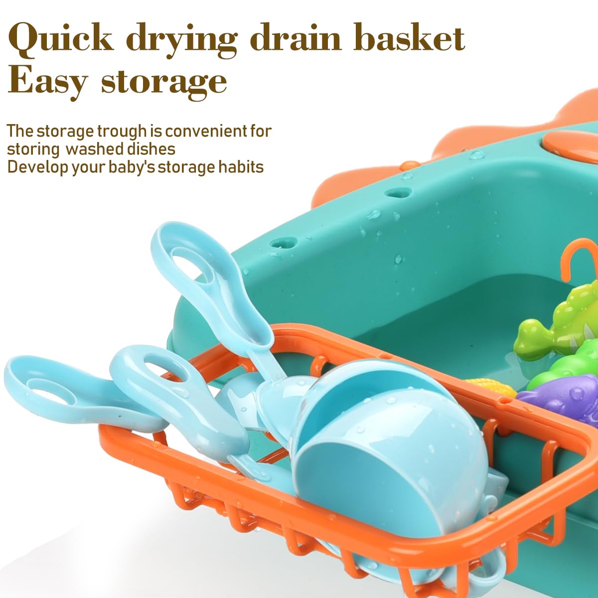Dinosaur Kitchen Sink Toy with Running Water & Fishing Game for Toddlers