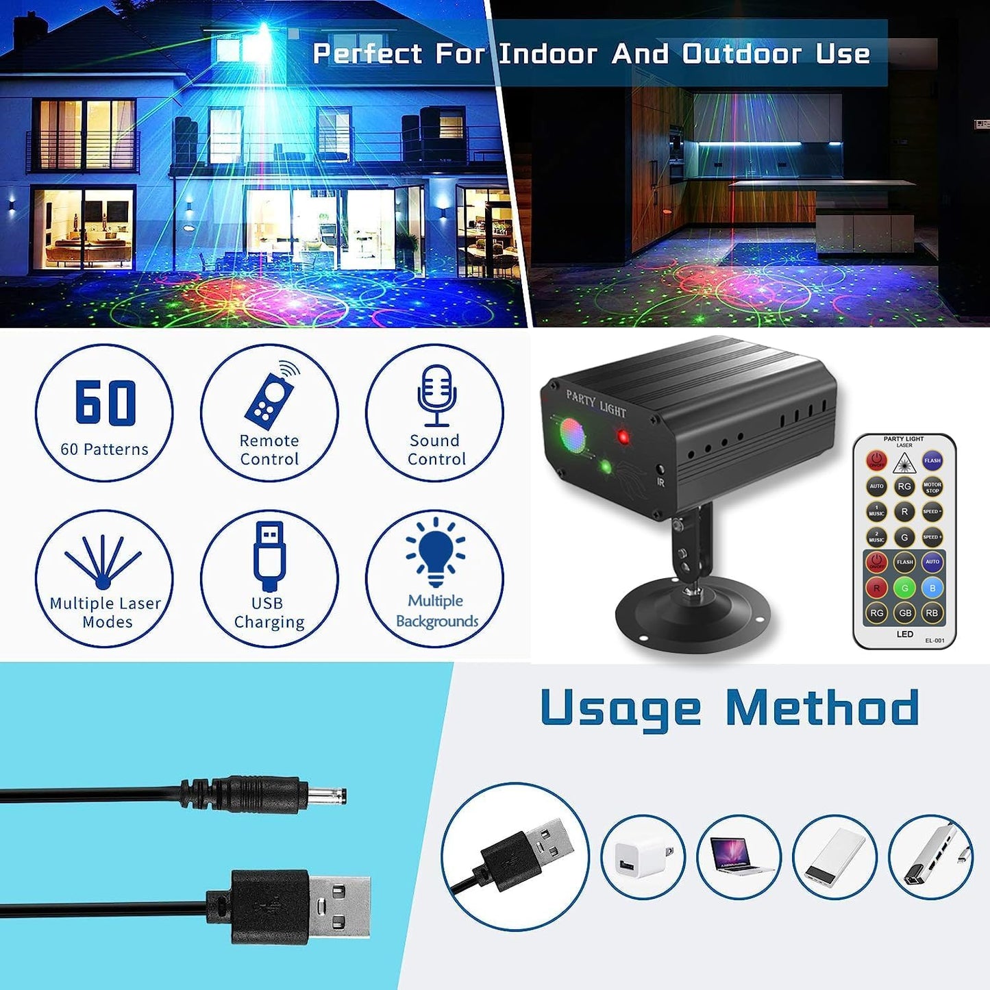 Sound Activated Disco Party Lights with Remote, Multi-Colour LED Effects