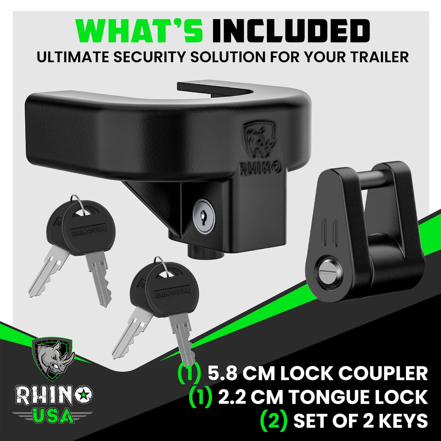 Trailer Hitch Lock Kit Heavy Duty Anti-Theft Coupler for RV, Camper, Boat & Trailer - Black 2-5/16in