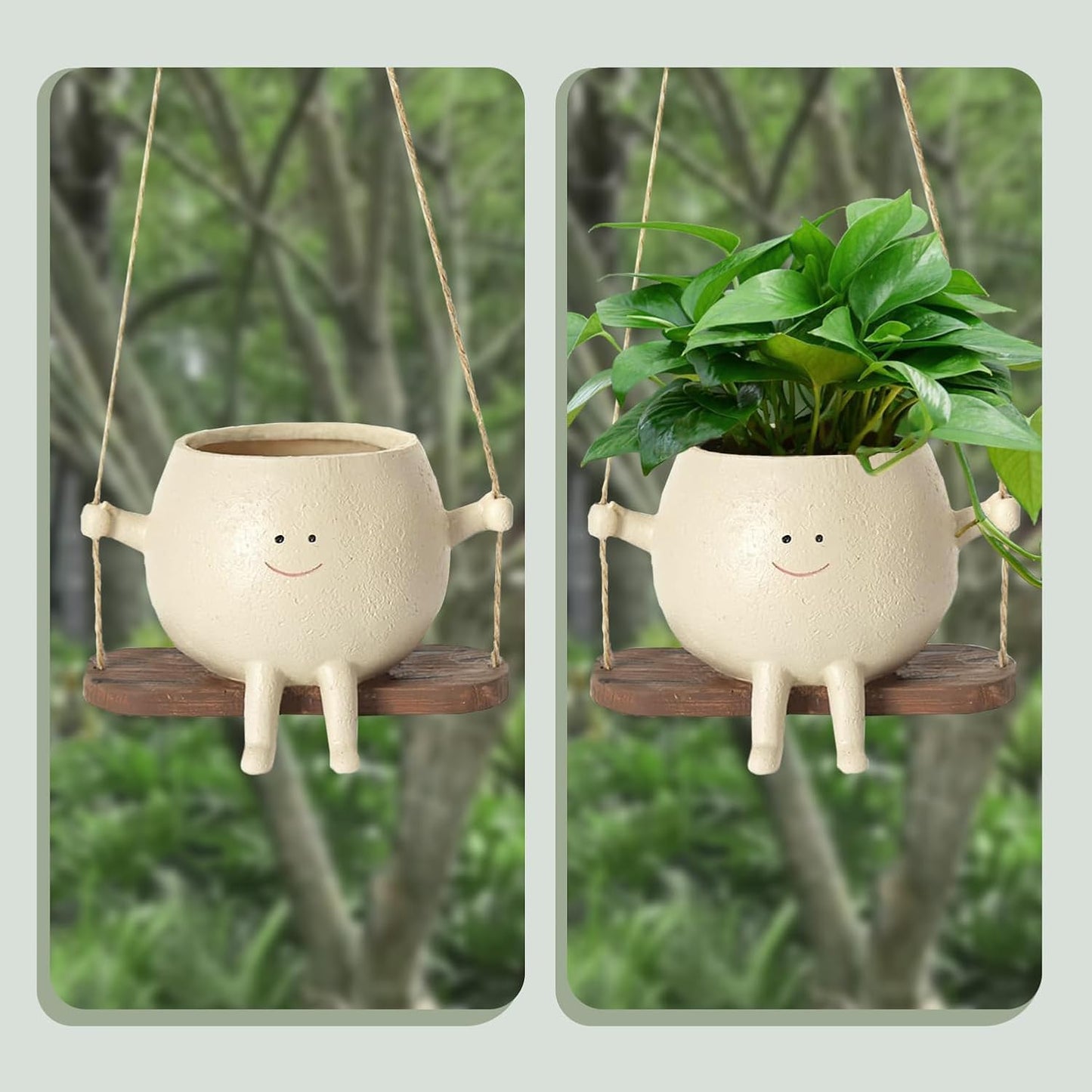 Azazaza Swing Face Planter Pot 7.4 In Cute Resin Hanging Succulent Pot Decor