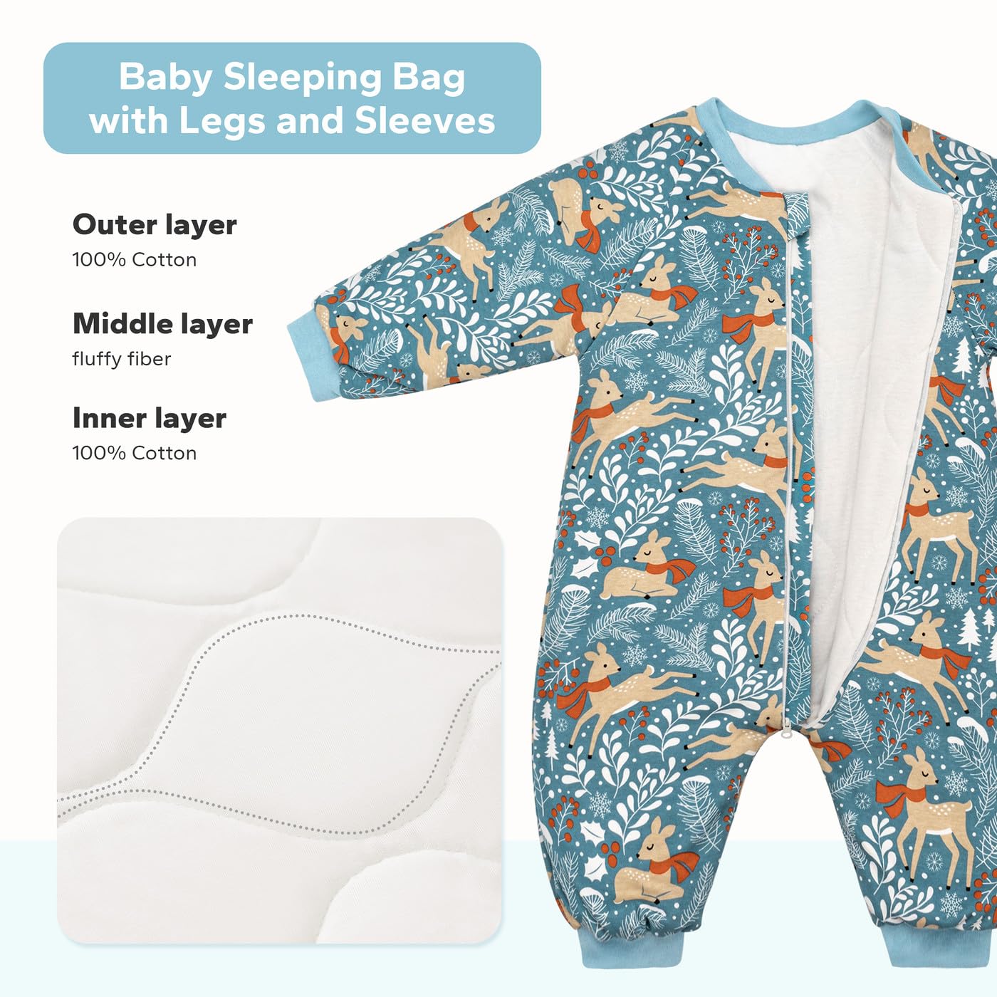 SIMYJOY Winter 2.5 TOG Baby Sleeping Bag with Legs & Arms – 6-36m Toddler Sleepsuit