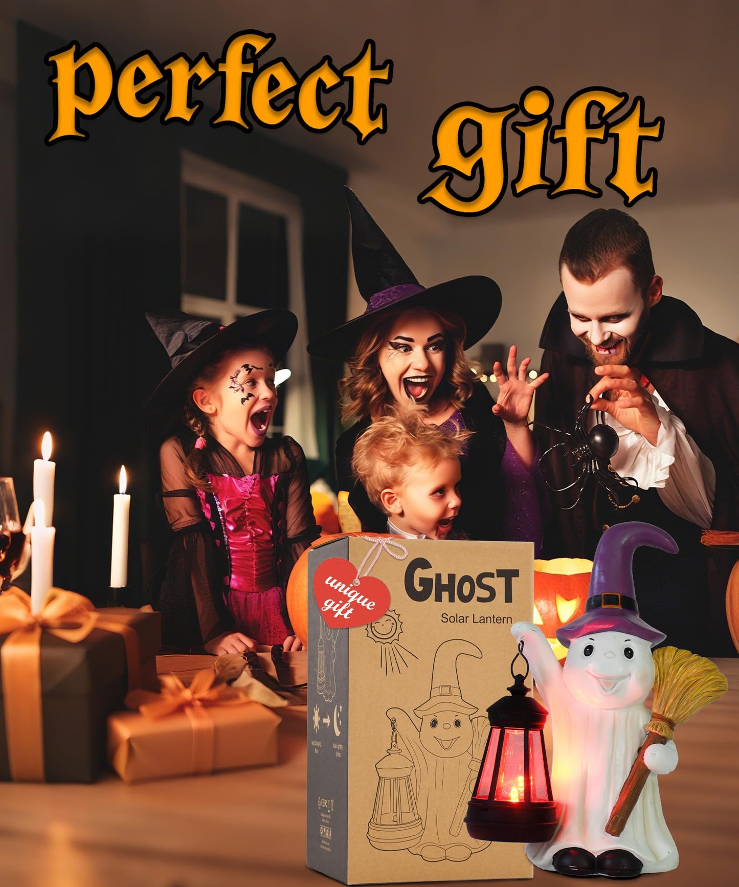 Solar Halloween Ghost Garden Statue with LED Lantern