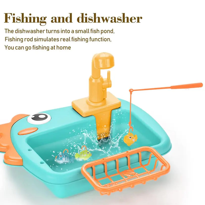 Dinosaur Kitchen Sink Toy with Running Water & Fishing Game for Toddlers