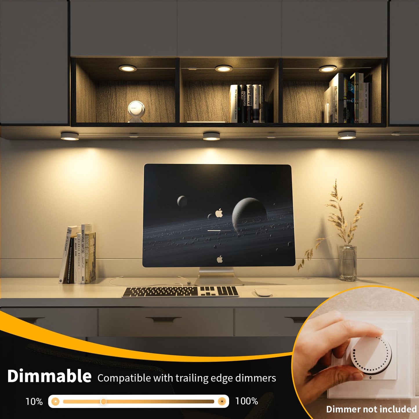 WOBANE Under Cupboard LED Puck Lights, Linkable Kit with UK Plug & Switch