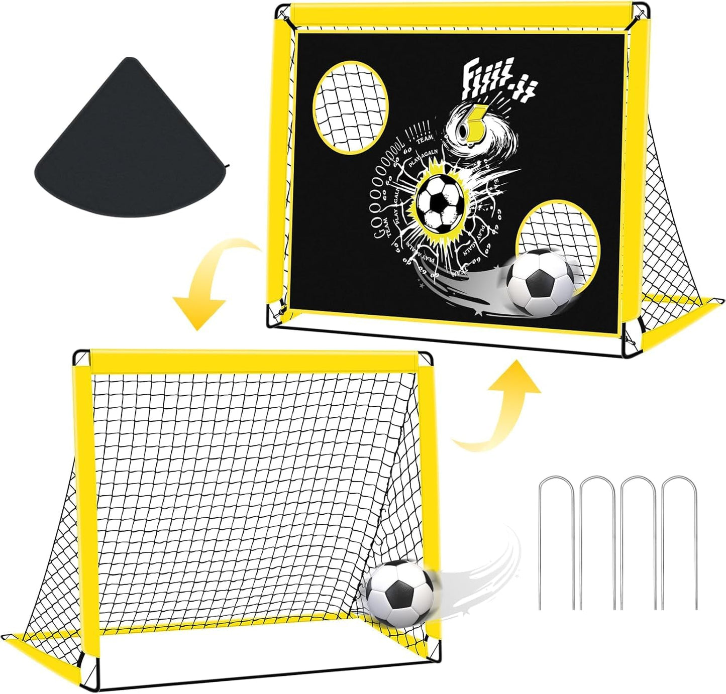 2-in-1 Kids Football Goal Training Net Foldable with Targets - Orange