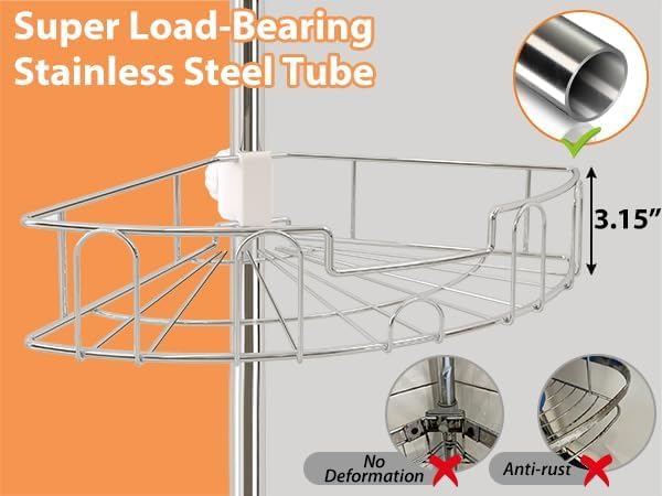 Shower Caddy Corner Storage Adjustable Shelves Tension Pole Silver