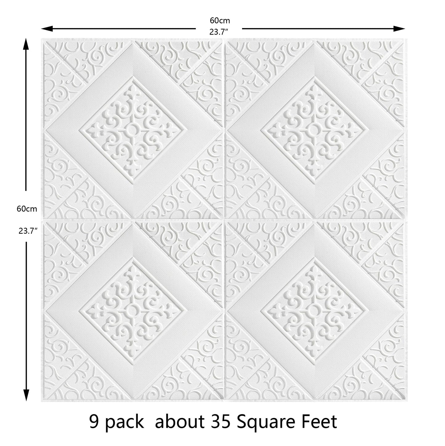 3D Peel and Stick Wall Panels 9 Pack, 60cm x 60cm, Waterproof PE Foam