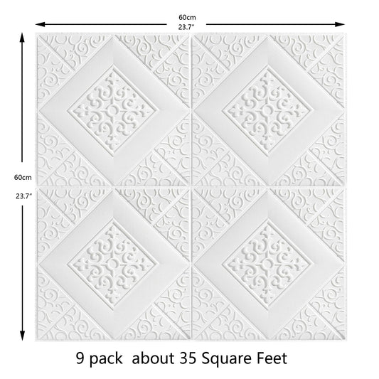 3D Peel and Stick Wall Panels 9 Pack, 60cm x 60cm, Waterproof PE Foam