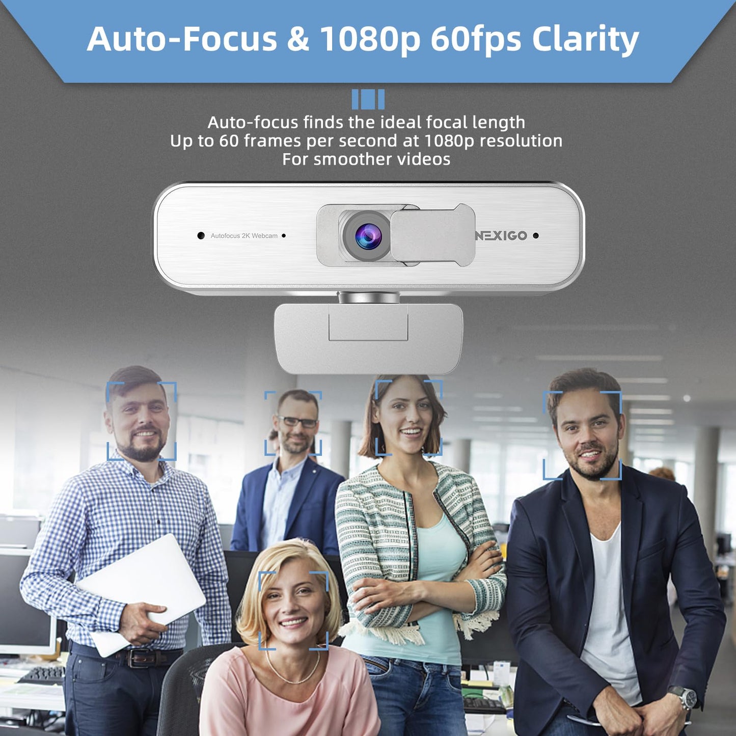 NexiGo N940P 2K Zoomable Webcam with Remote (1080p@60fps) – Silver