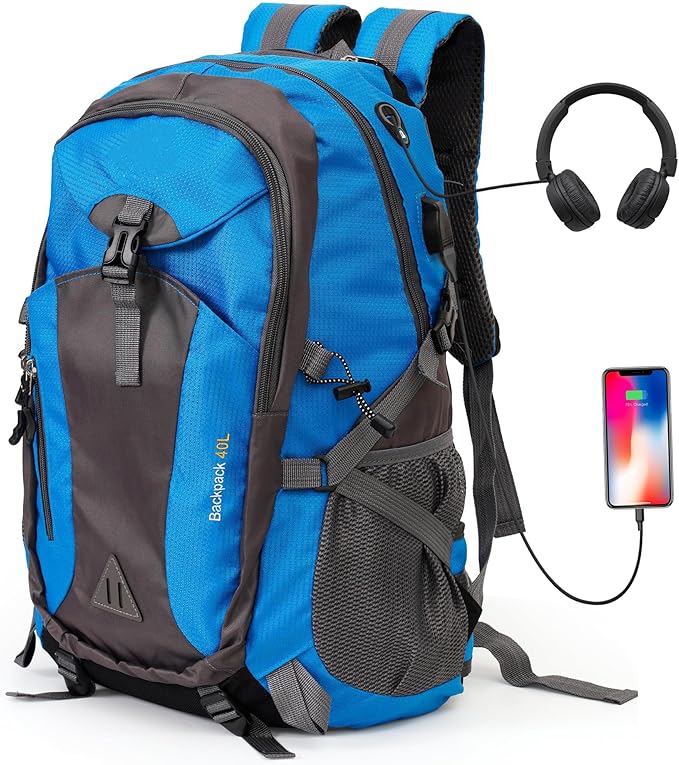 40L Waterproof Hiking Backpack Durable Travel Rucksack With Multi Pockets Blue