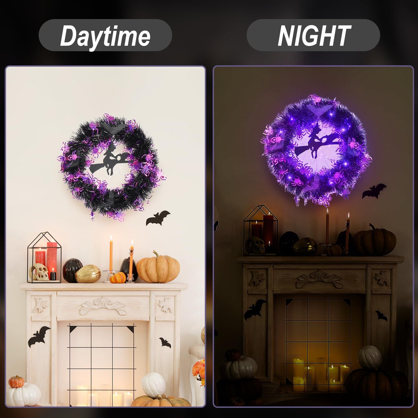 Halloween Witch Wreath with Lights – 16 inch / 40 cm