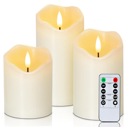 Homemory Flameless LED Pillar Candles – Real Wax, Remote & Timer, Pack of 3