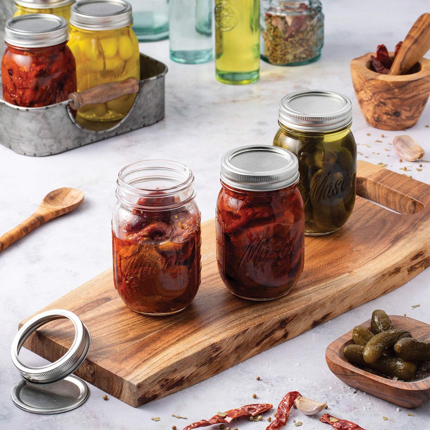 Premium Glass Mason Jars 474ml with Airtight Silver Lids - 6 Pack