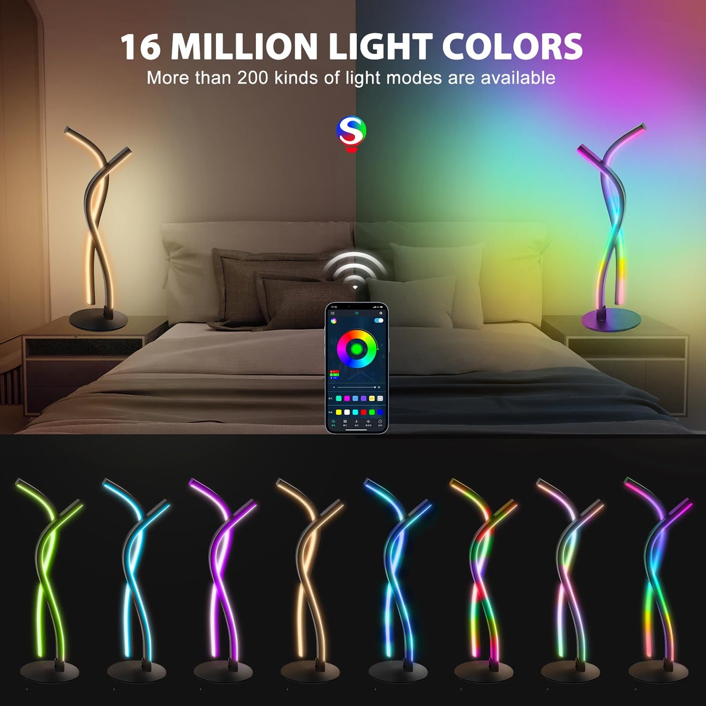 Modern LED Bedside Table Lamp with RGB Colour Changing, App & Remote Control, Music Sync, Dimmable Ambience Lighting