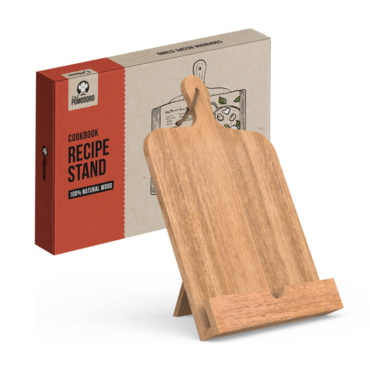 Chef Pomodoro Cookbook Stand, Adjustable Acacia Wood Holder for iPad & Recipes