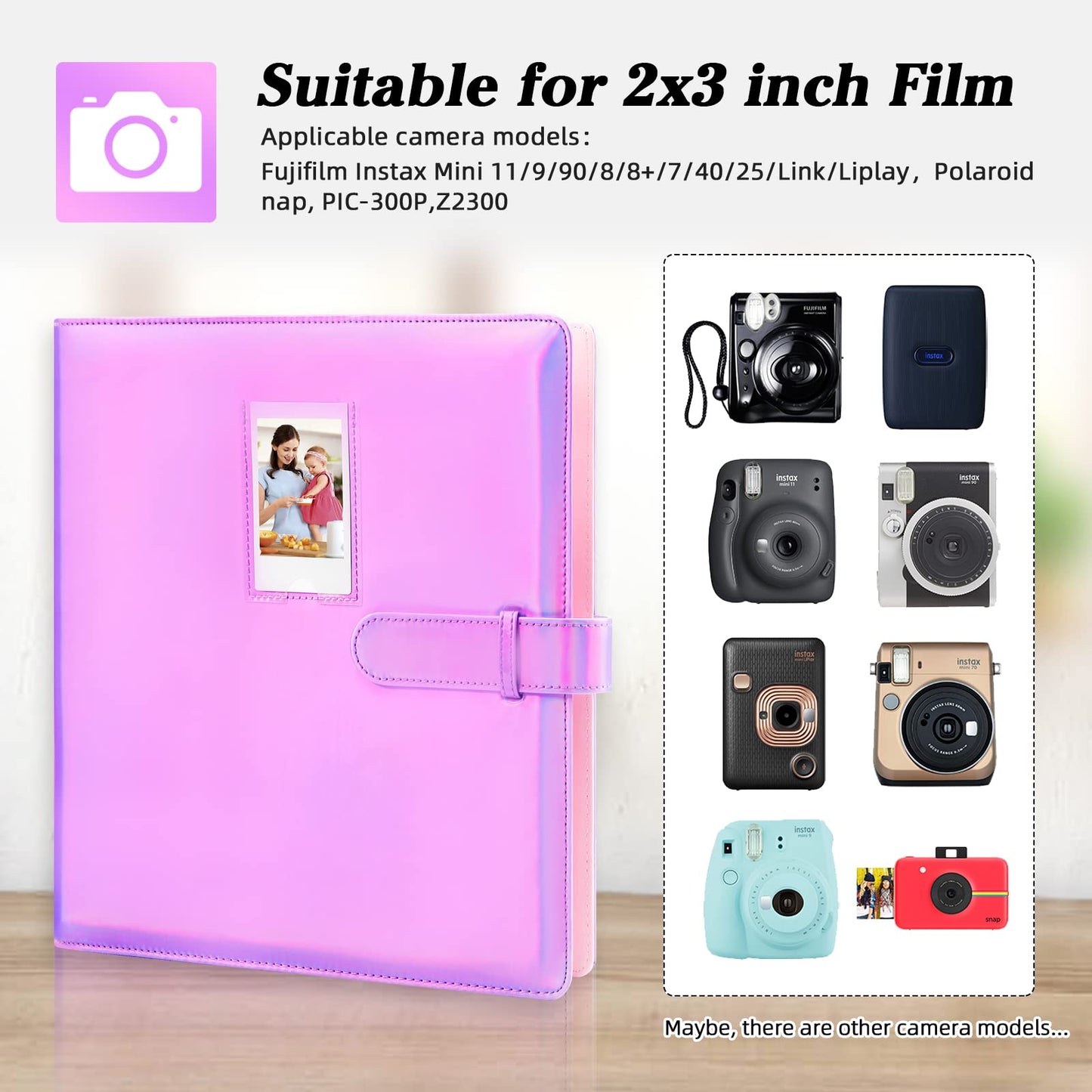 640 Pocket Photo Album For Fujifilm Instax Mini Polaroid Zink 2x3 Magic Purple