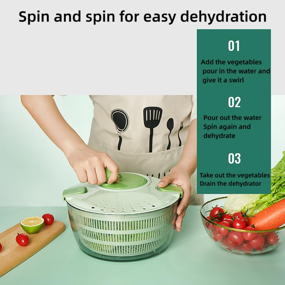 4L Salad Spinner Dryer – Wash & Dry Vegetables & Fruits – Kitchen Essential