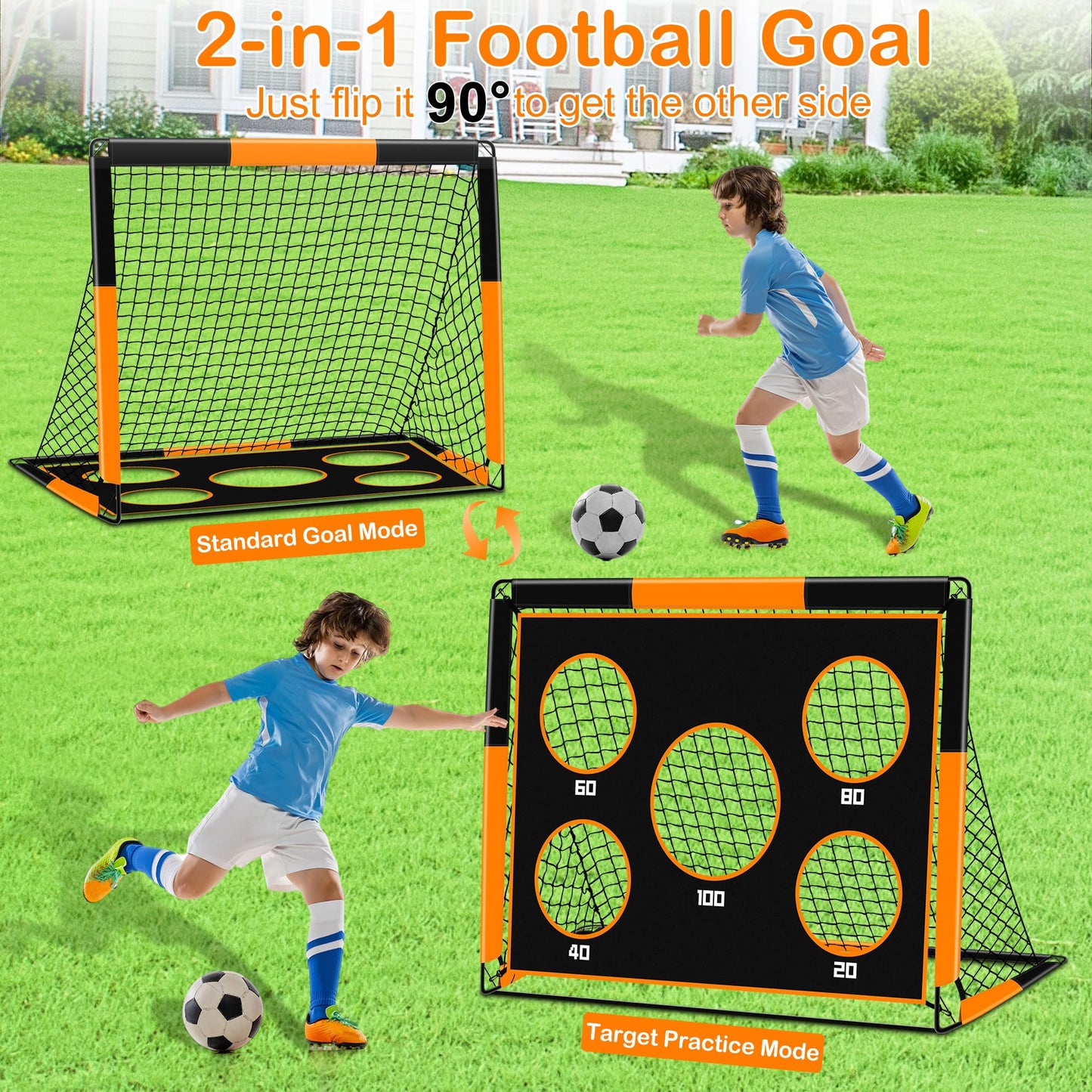 Gofady 2-in-1 Kids Football Goal & Training Net with Targets