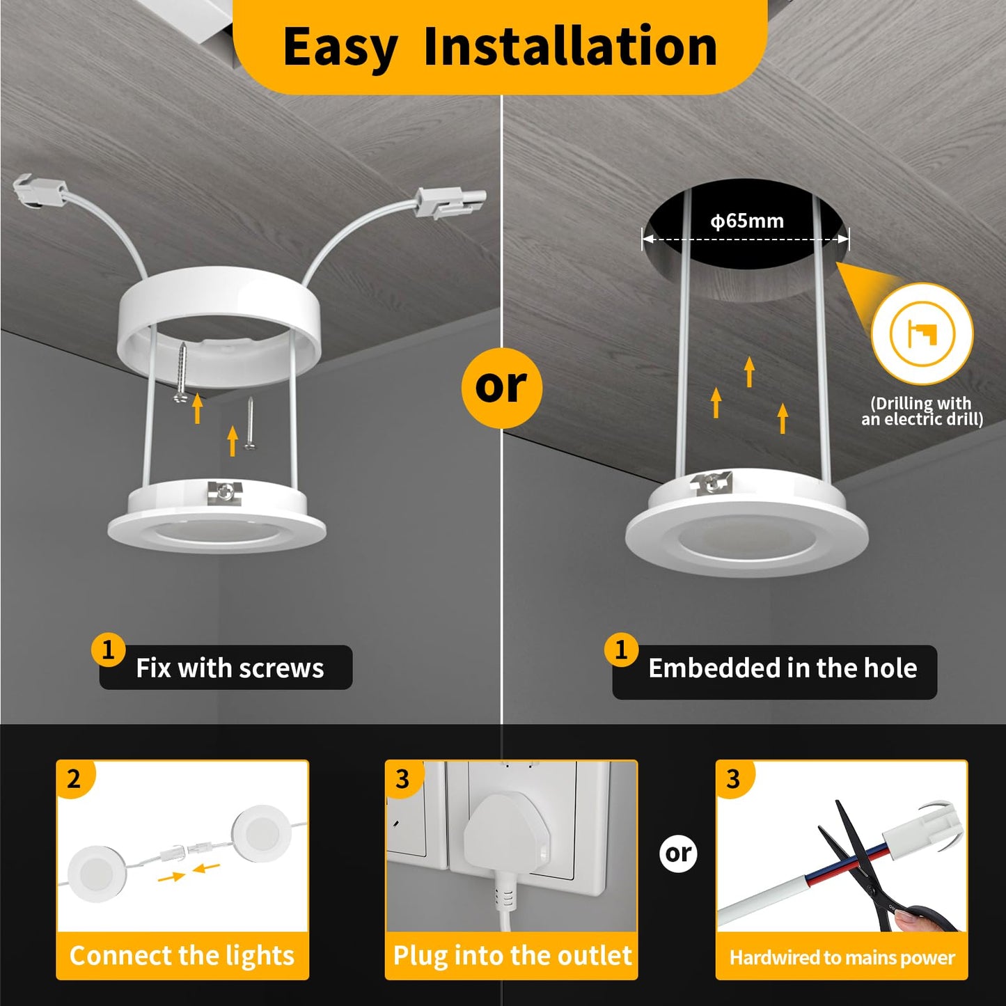 WOBANE Under Cupboard LED Puck Lights, Linkable Kit with UK Plug & Switch