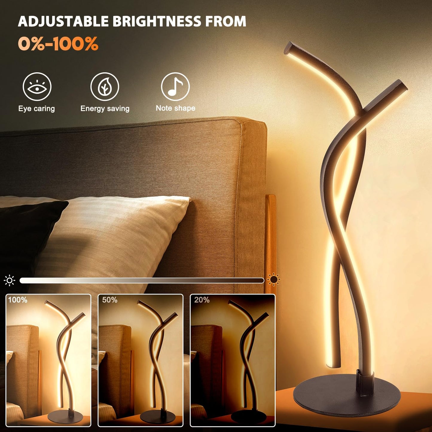 Modern LED Bedside Table Lamp with RGB Colour Changing, App & Remote Control, Music Sync, Dimmable Ambience Lighting