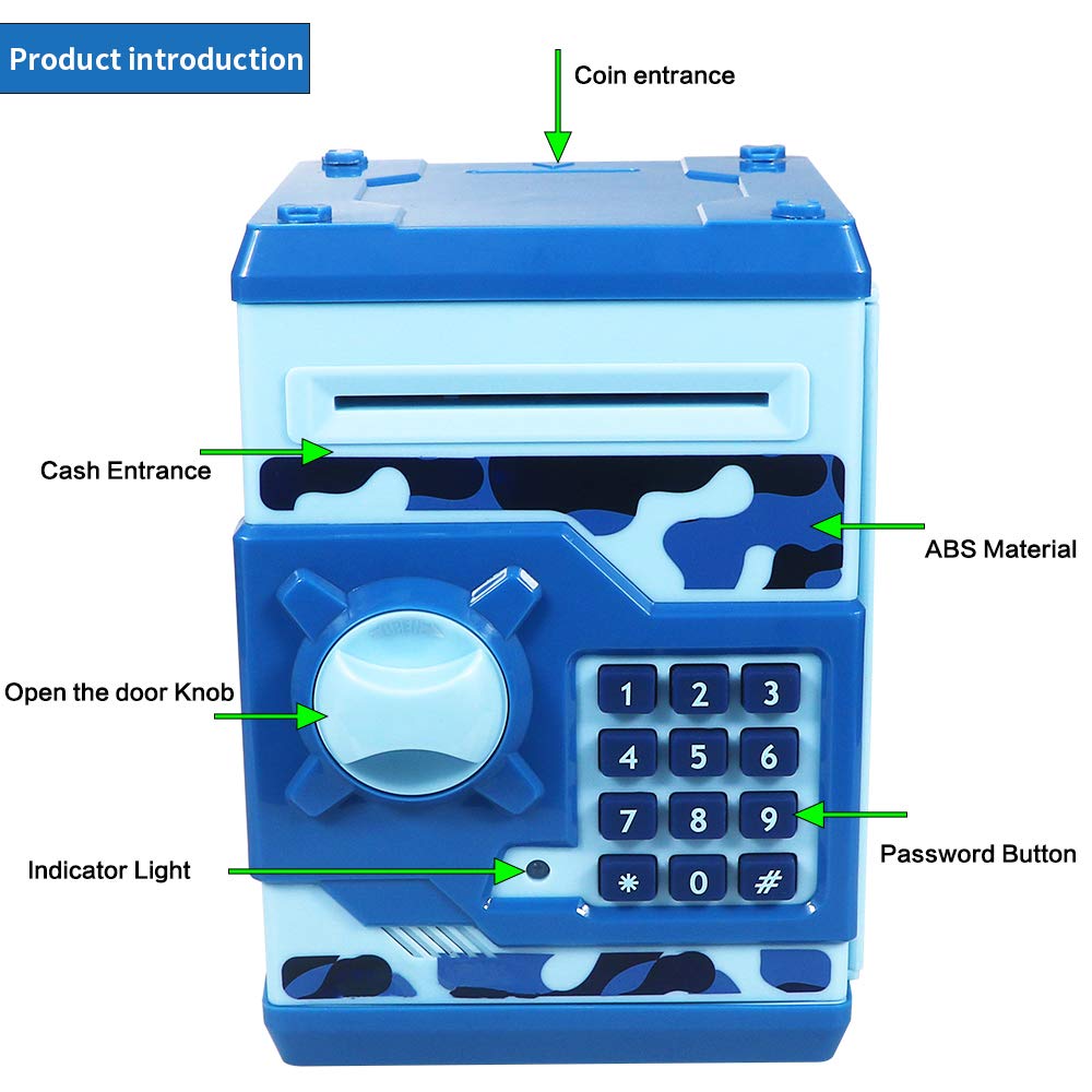 Saodom Mini ATM Money Box – Secure Kids’ Coin Bank, 4‑Digit Code, Camouflage