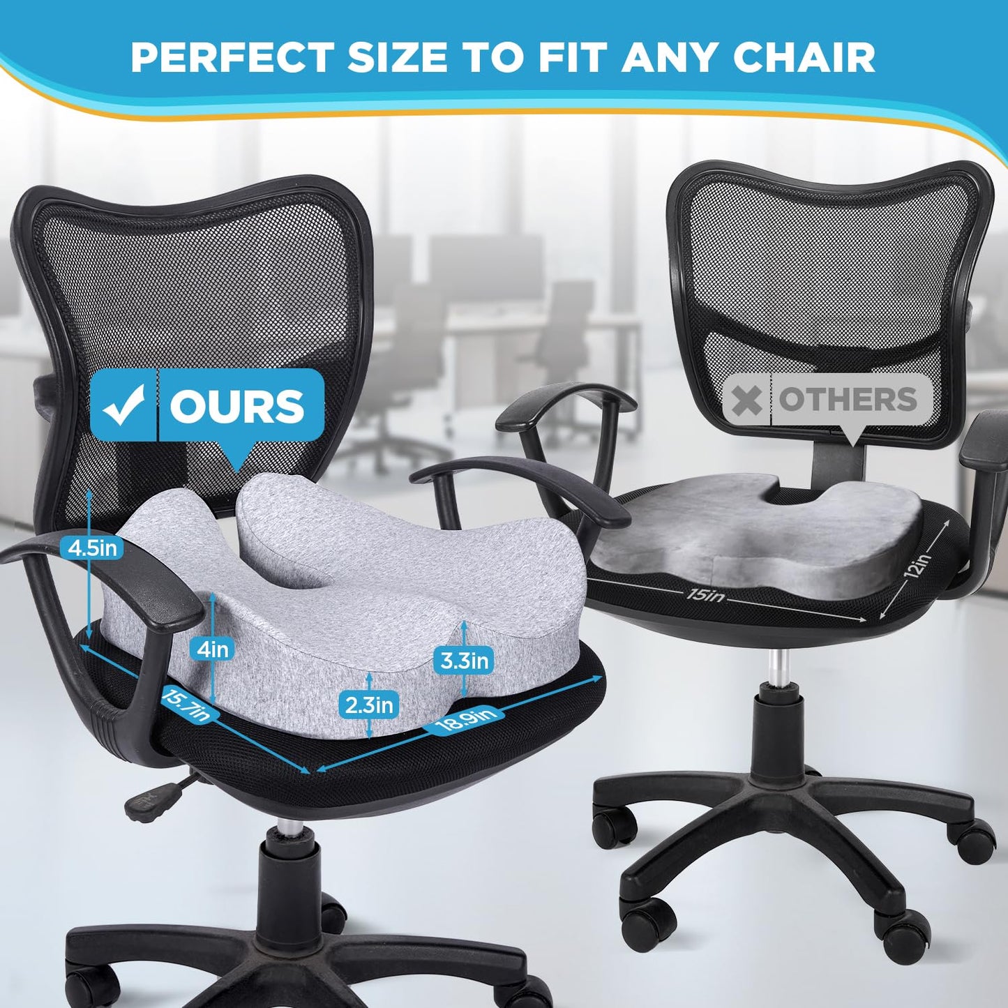 Memory Foam Seat Cushion for Office & Car – Tailbone, Sciatica & Back Pain Relief Pillow