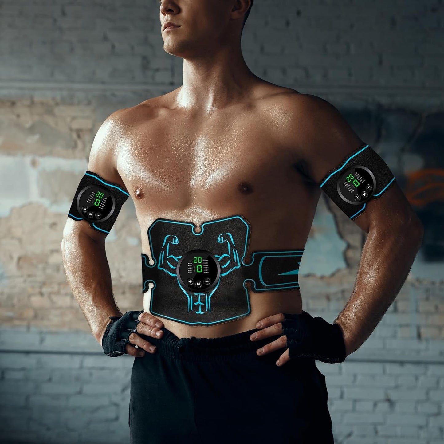 EMS Muscle Stimulator Ab Trainer USB Rechargeable Fitness Equipment Blue M