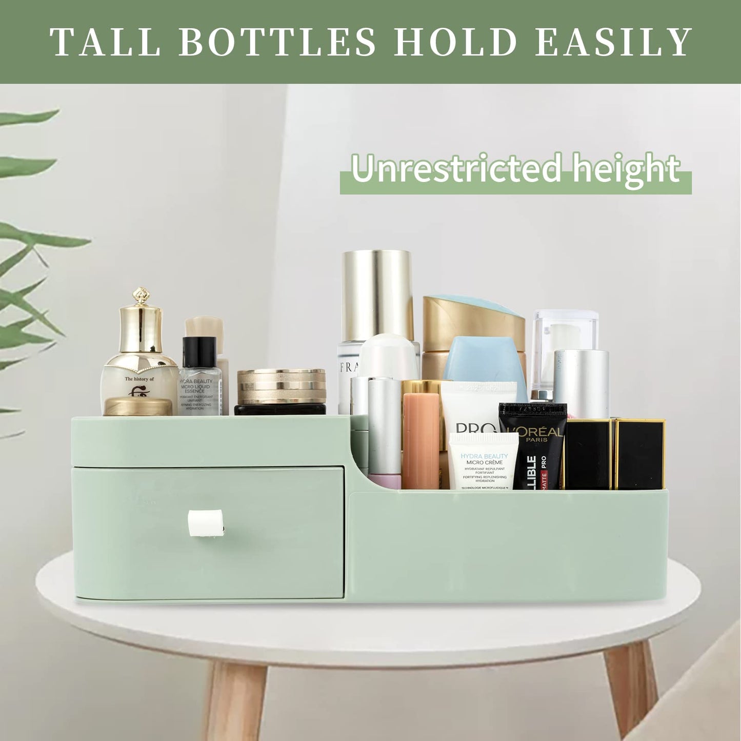 Abiudeng Makeup Organiser with Drawers – Multi-Compartment Storage (Sage Green)