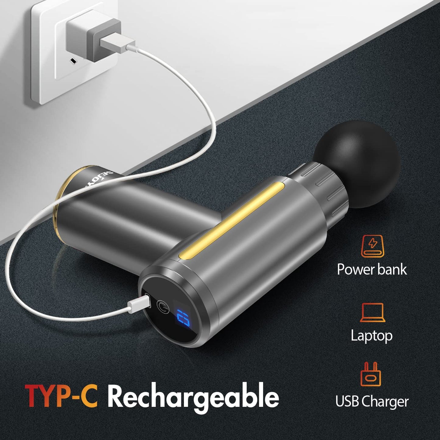 Massage Gun Deep Tissue 10-Speed USB Rechargeable Mini Percussion Massager - Grey