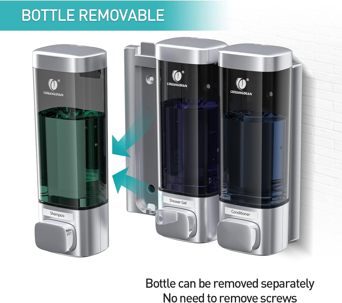 Wall Mounted Shampoo & Conditioner Dispenser Set 3 x 320ml White