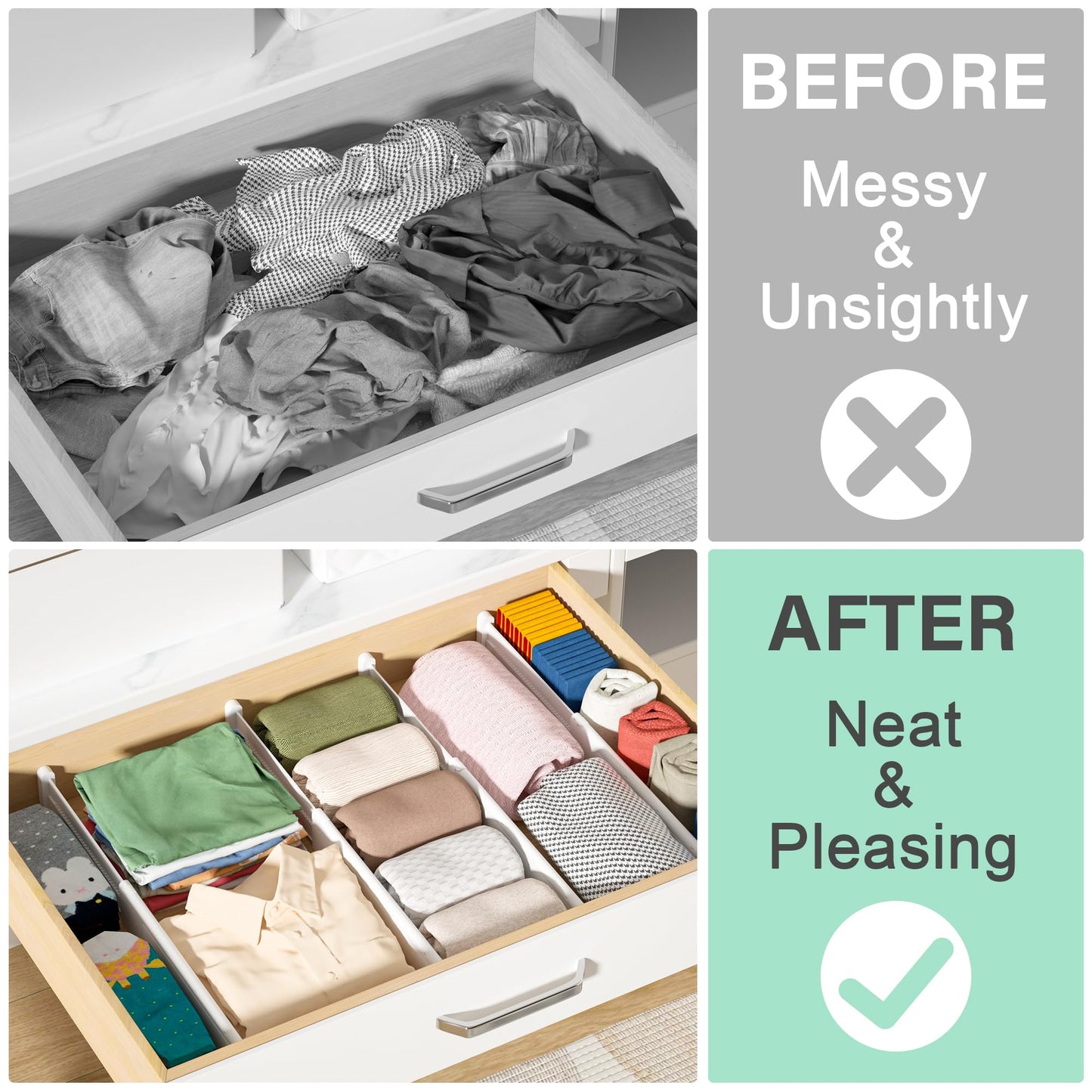 FUNIZE Adjustable Drawer Dividers 8 Pack Expandable White Organisers