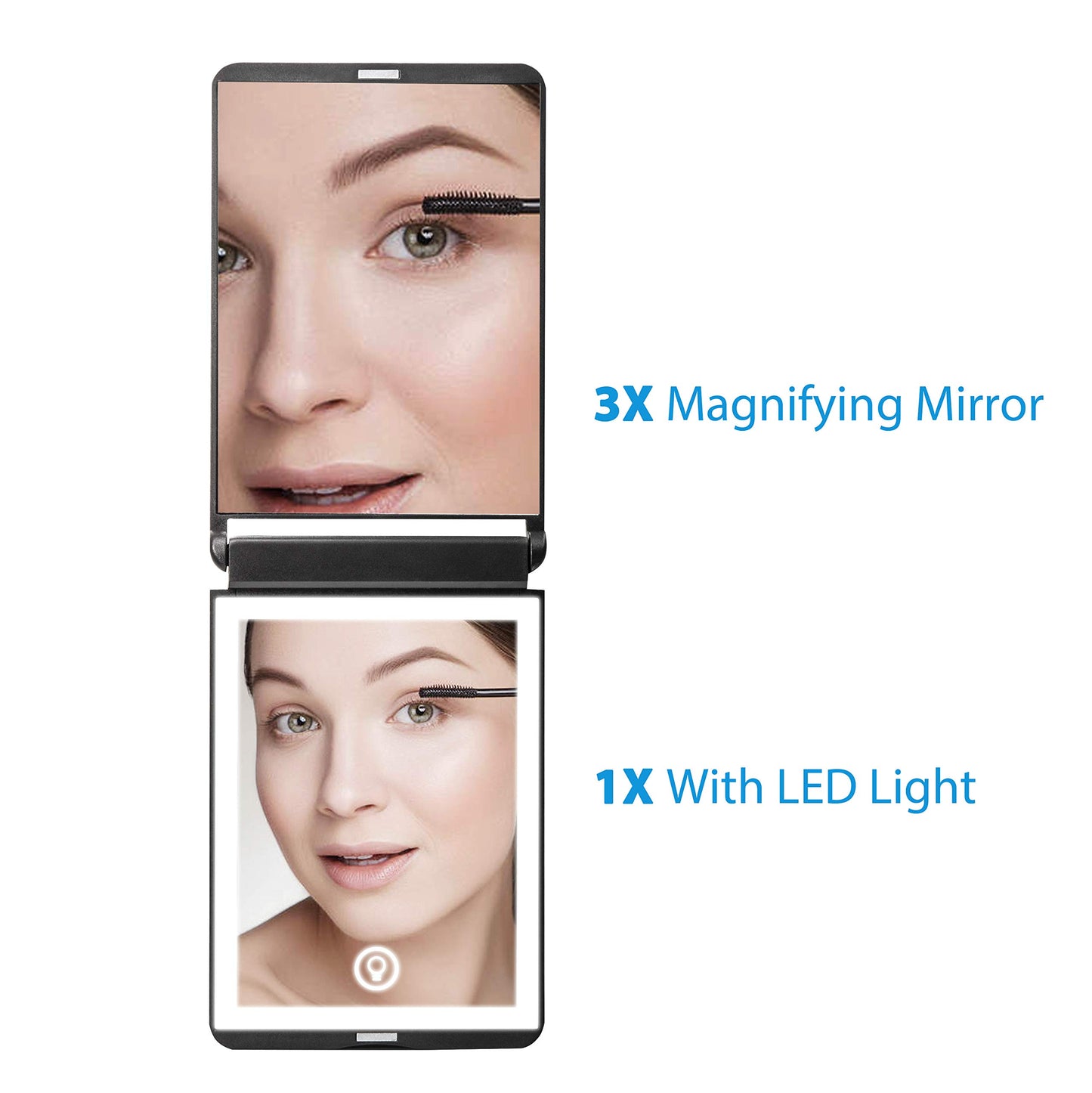 Wobsion LED Travel Makeup Mirror 1X/10X Magnification Rechargeable